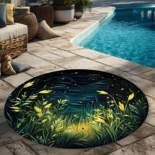 Lit Plains Yellow 5' Round Outdoor Area Rug for Home Decor