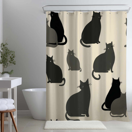 Rideau de douche « Réunion de chats silencieux » | Décoration d’intérieur chic