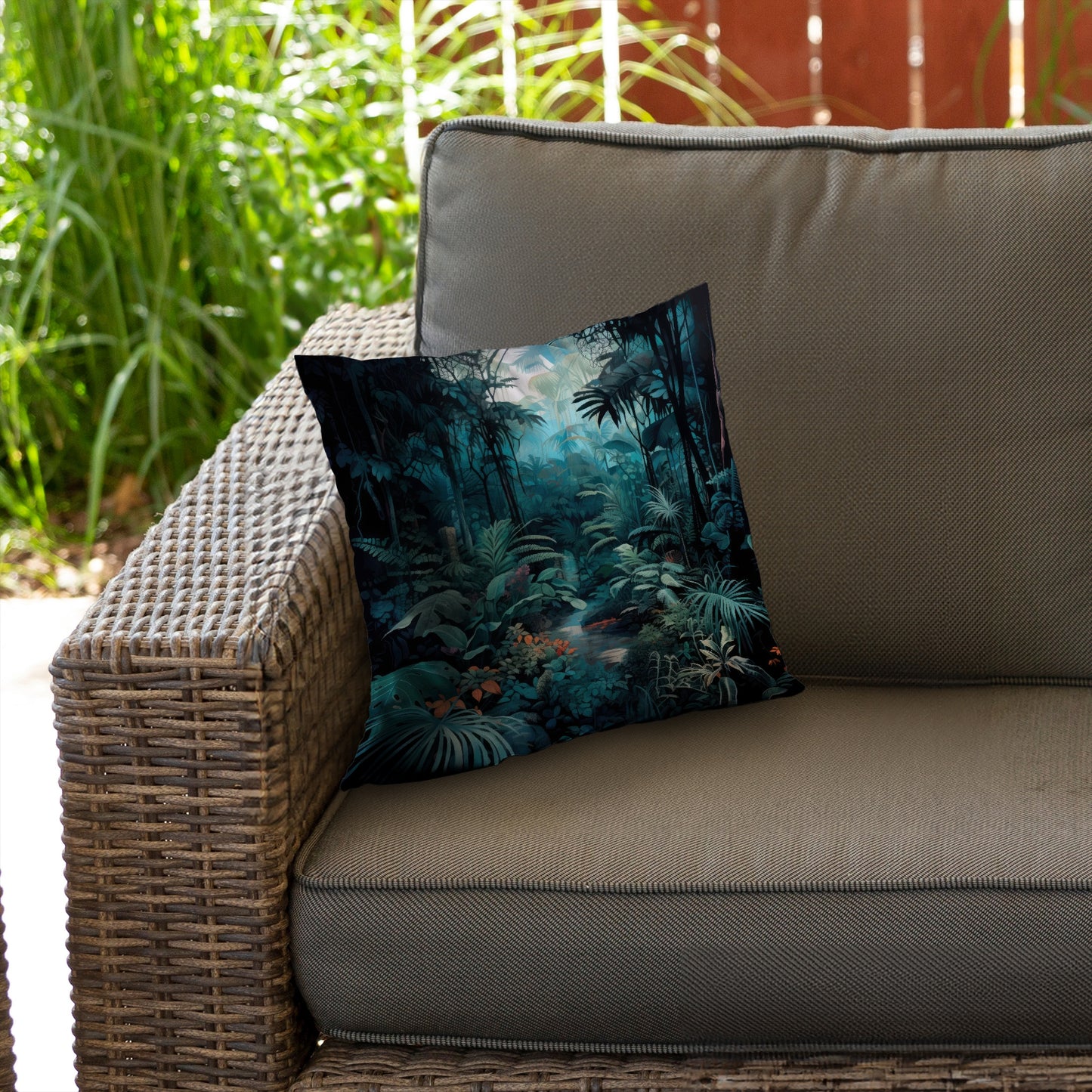 Deep in the Jungle Turquoise Poly Twill Throw Pillow - Home Decor