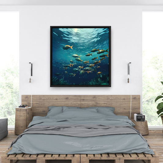 Shallow Swim - Green Framed Canvas for Home Decor | Art Print