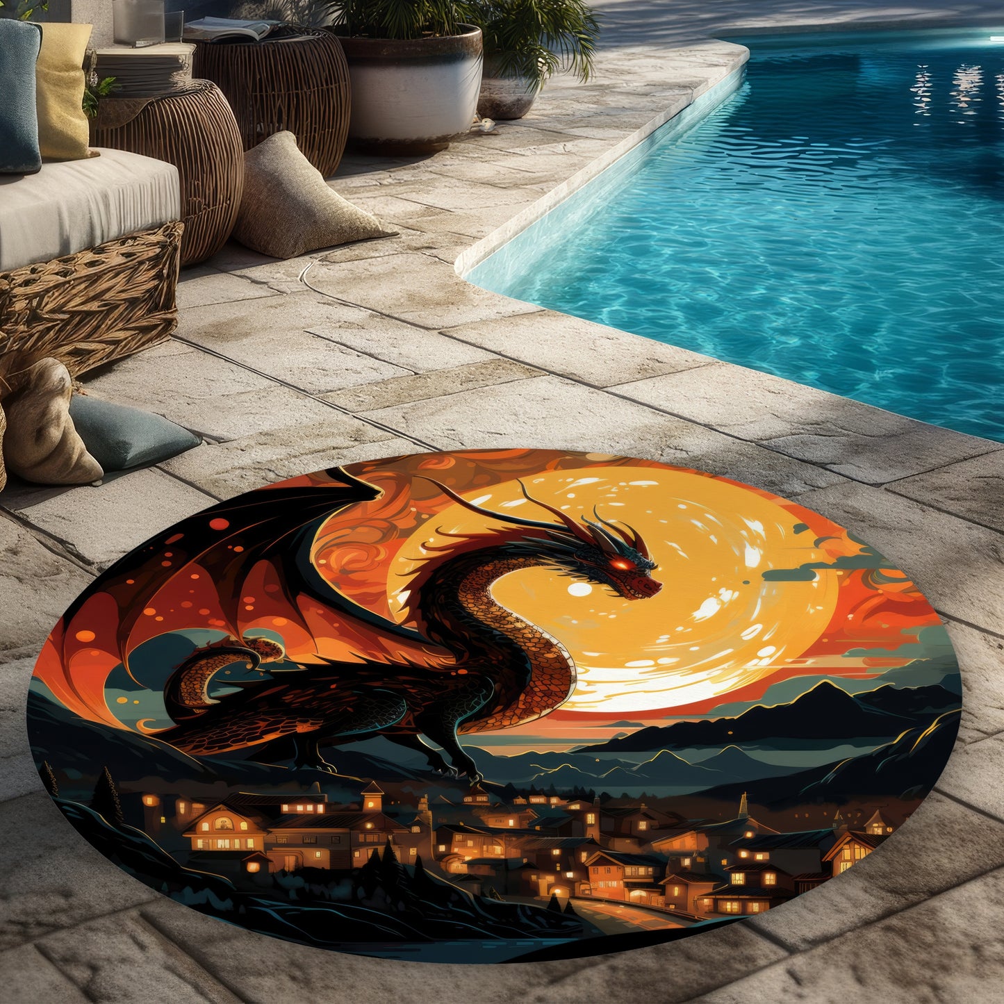 Imminent Destruction Red 5' Round Outdoor Area Rug | Home Decor