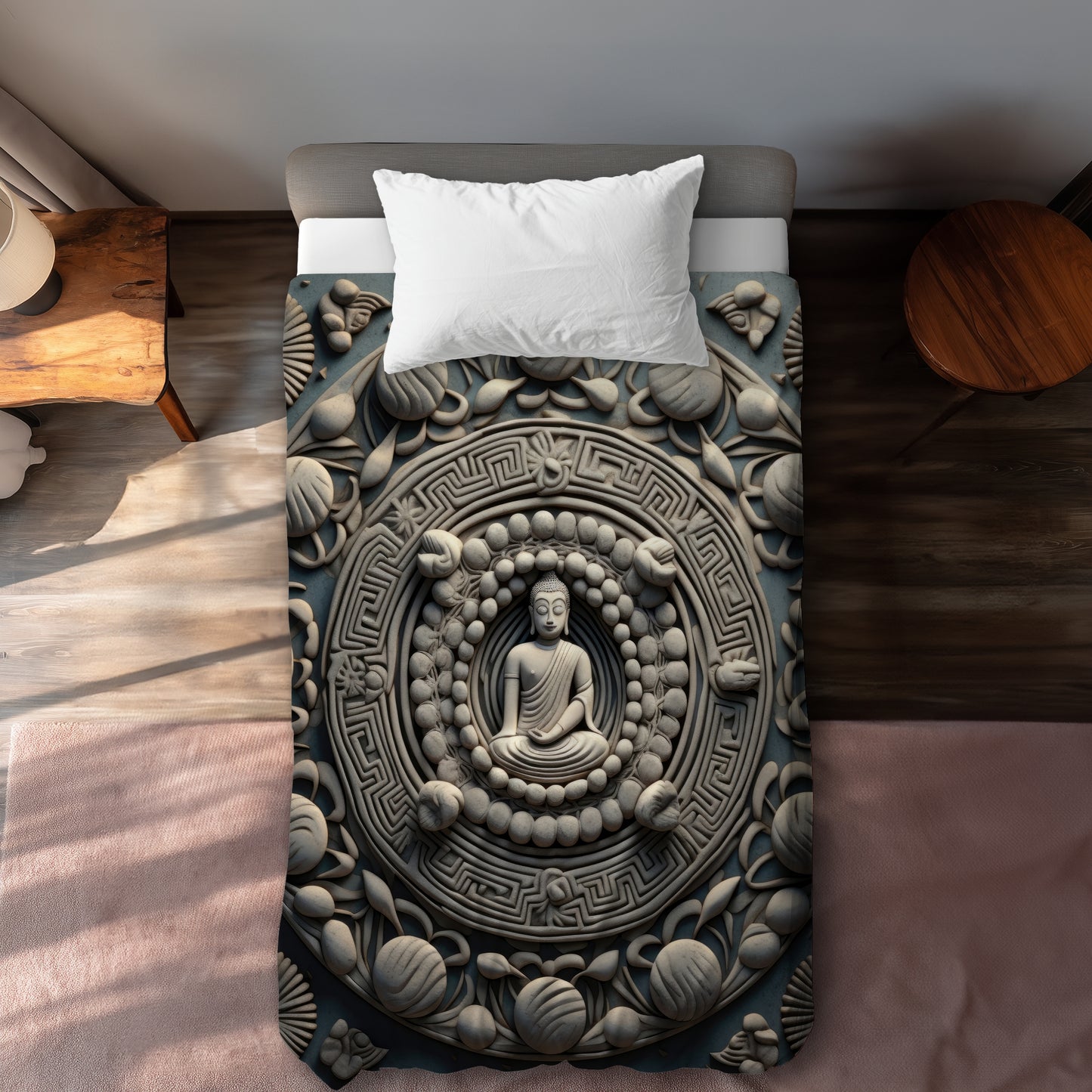 Spiritual Peace White Duvet Cover - Elegant Home Decor