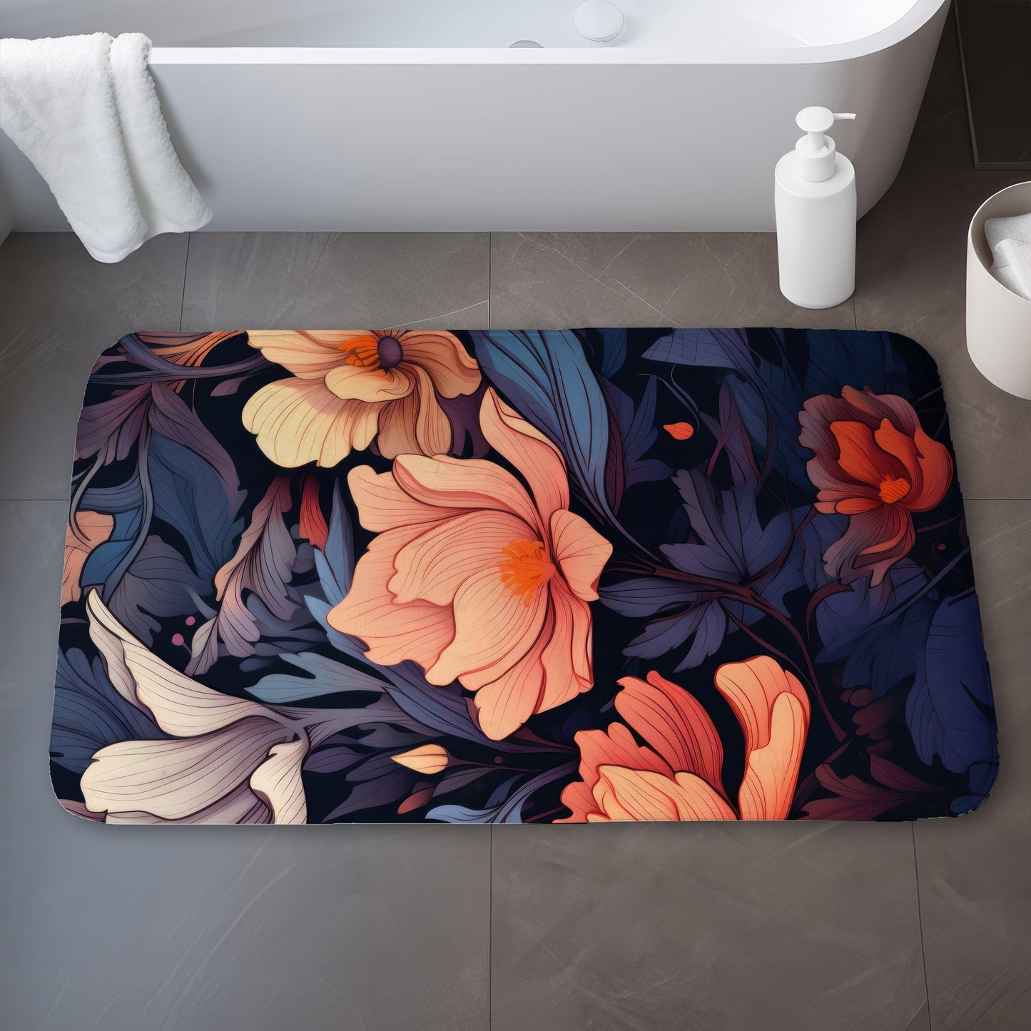 Blooming Uninterrupted Orange Bath Mat | Home Decor Essentials