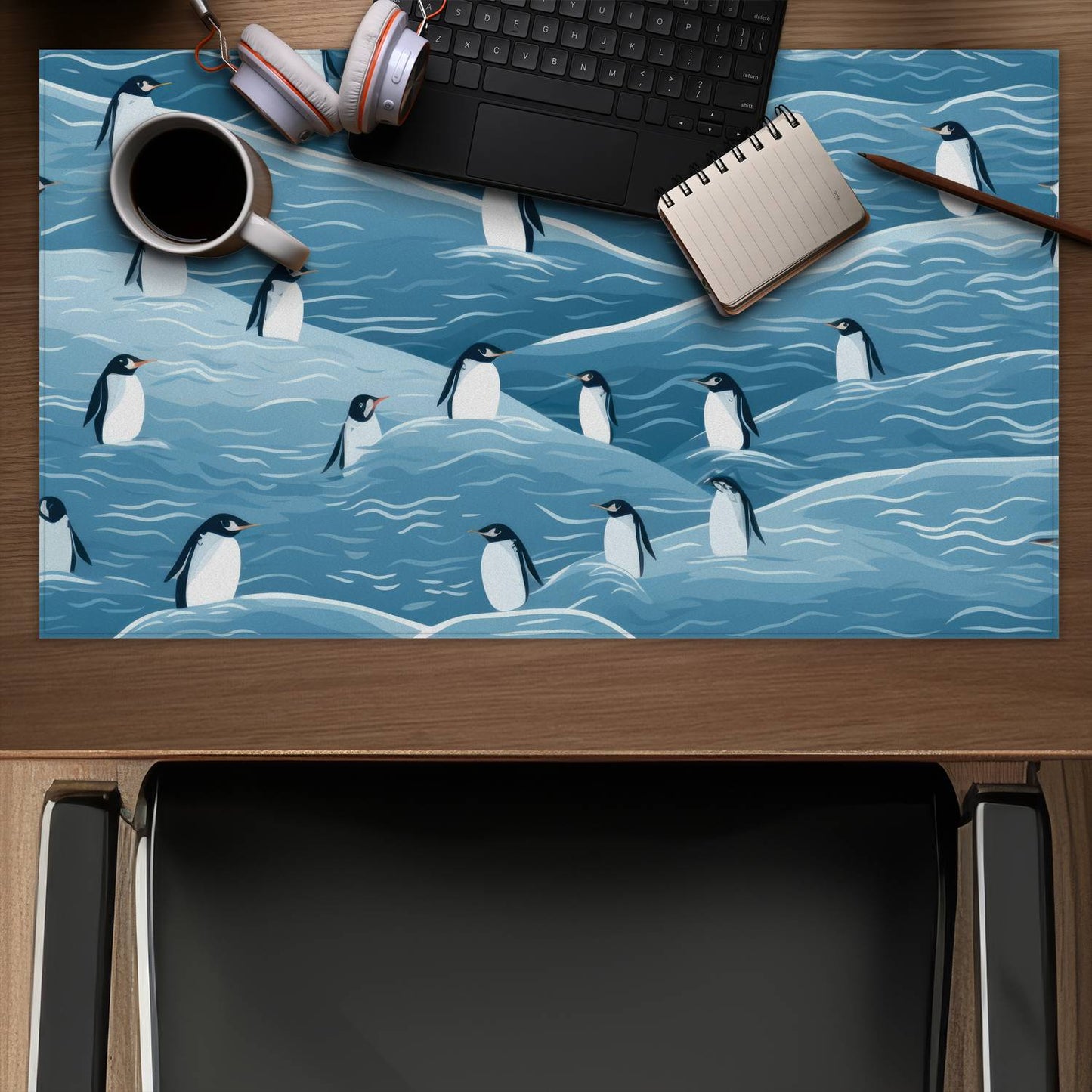 Penguins Wandering Turquoise Gaming Mat for Home Decor