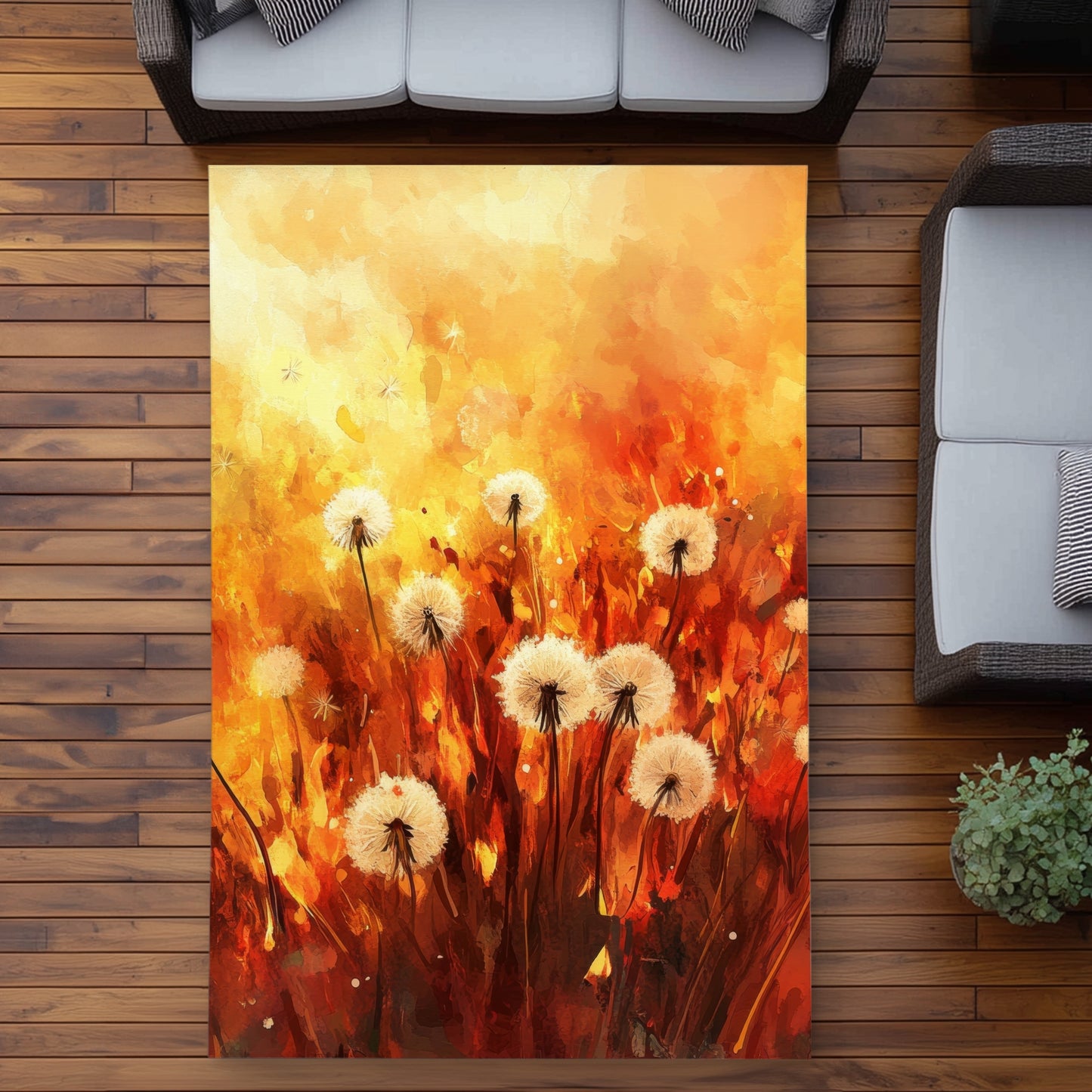 Dandelion Fire Yellow Outdoor Area Rug for Home Decor
