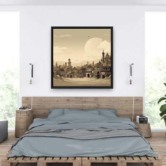 Desert Town - White Framed Canvas for Home Decor | Elegant Art