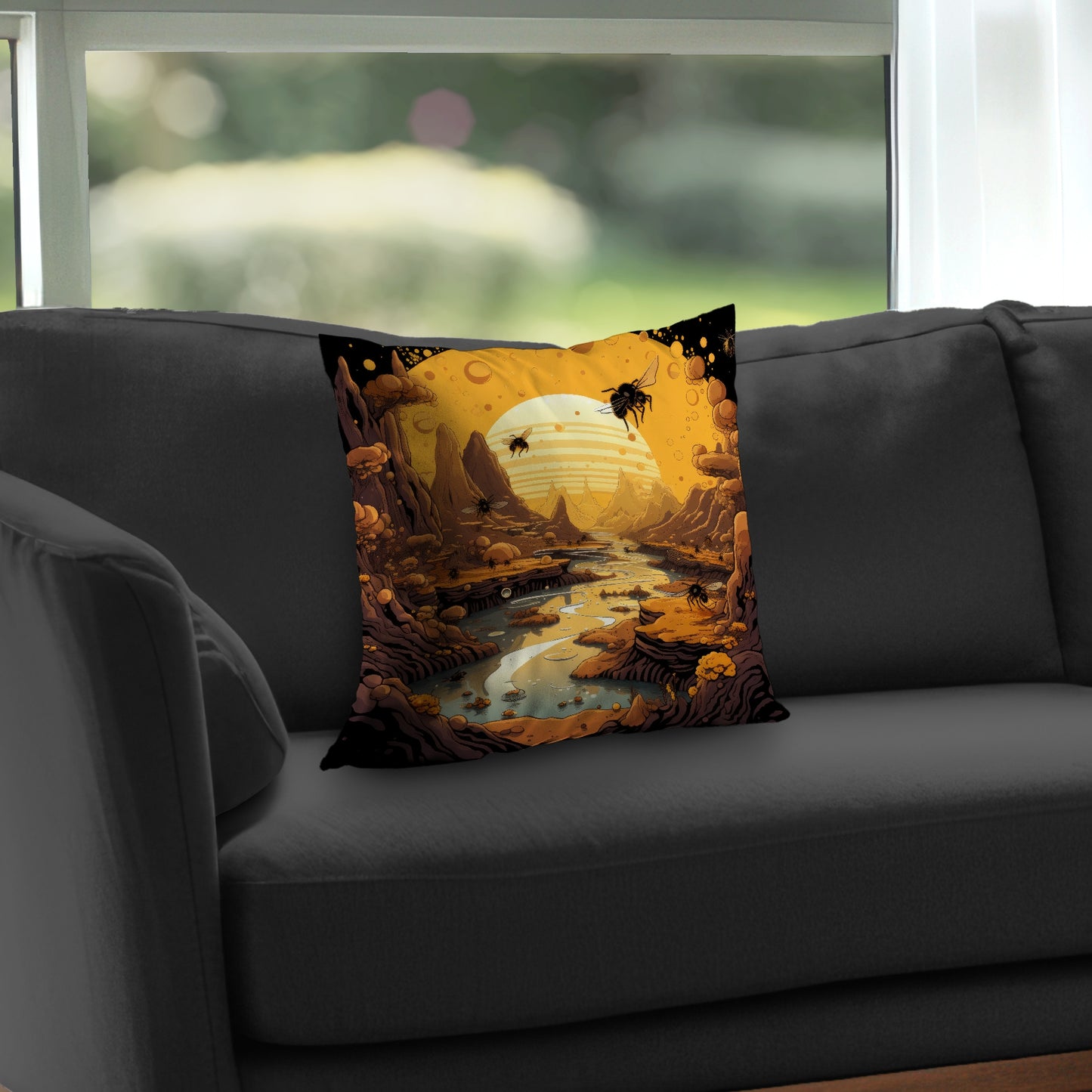 Hive Mind Black Poly Twill Throw Pillow Insert for Home Decor