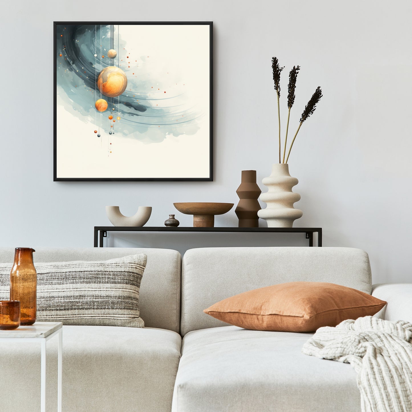 Hanging planets - Blue framed canvas for home decor