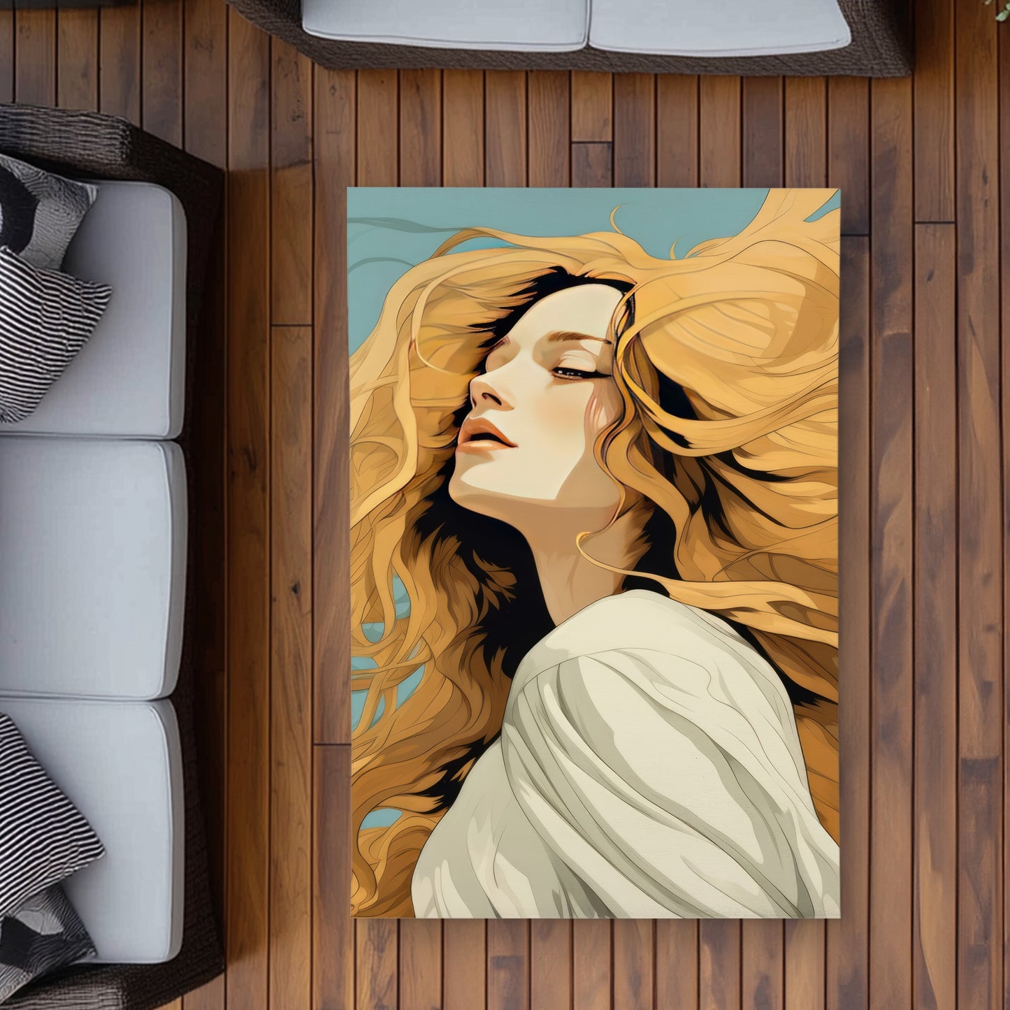 Flowing Hair Blue Outdoor Area Rug | Stylish Home Decor