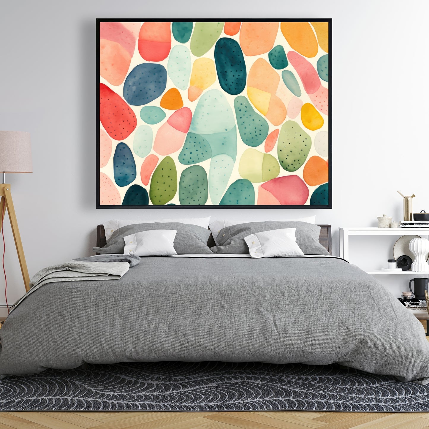 Seedy Shapes - Turquoise Framed Canvas for Home Decor