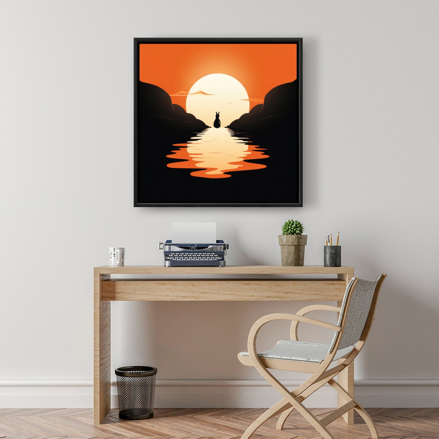 Running away - Orange Framed Canvas for Home Decor
