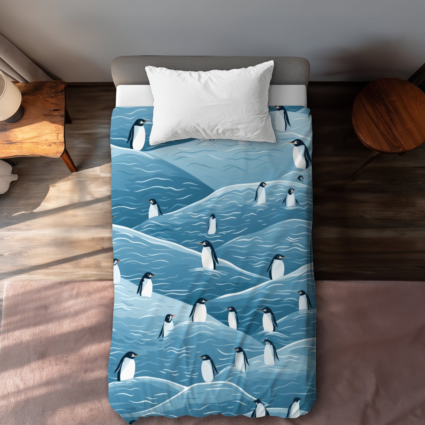 Penguins Wandering Black Duvet Cover | Stylish Home Decor
