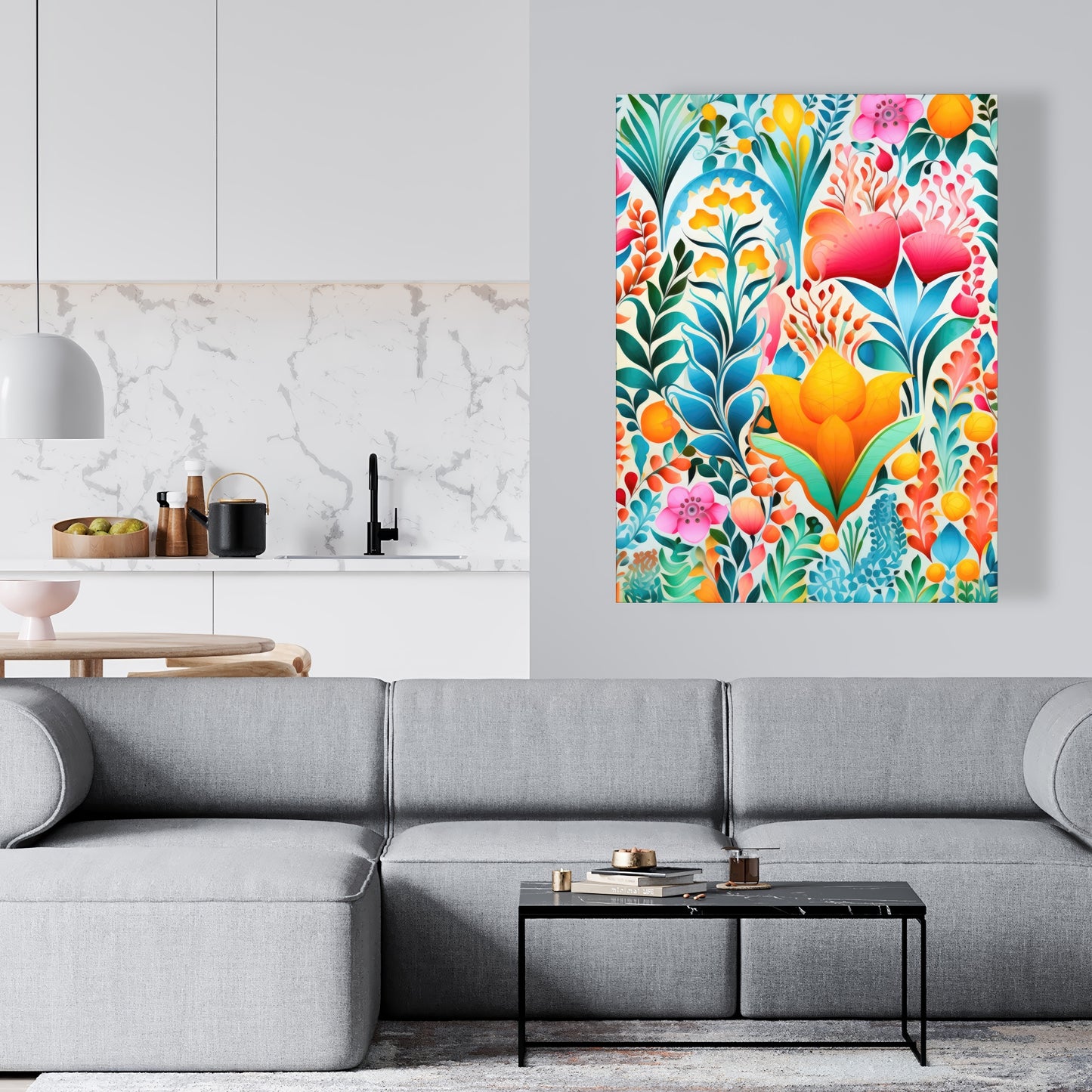 Flowing Flowers - Green Canvas for Elegant Home Decor