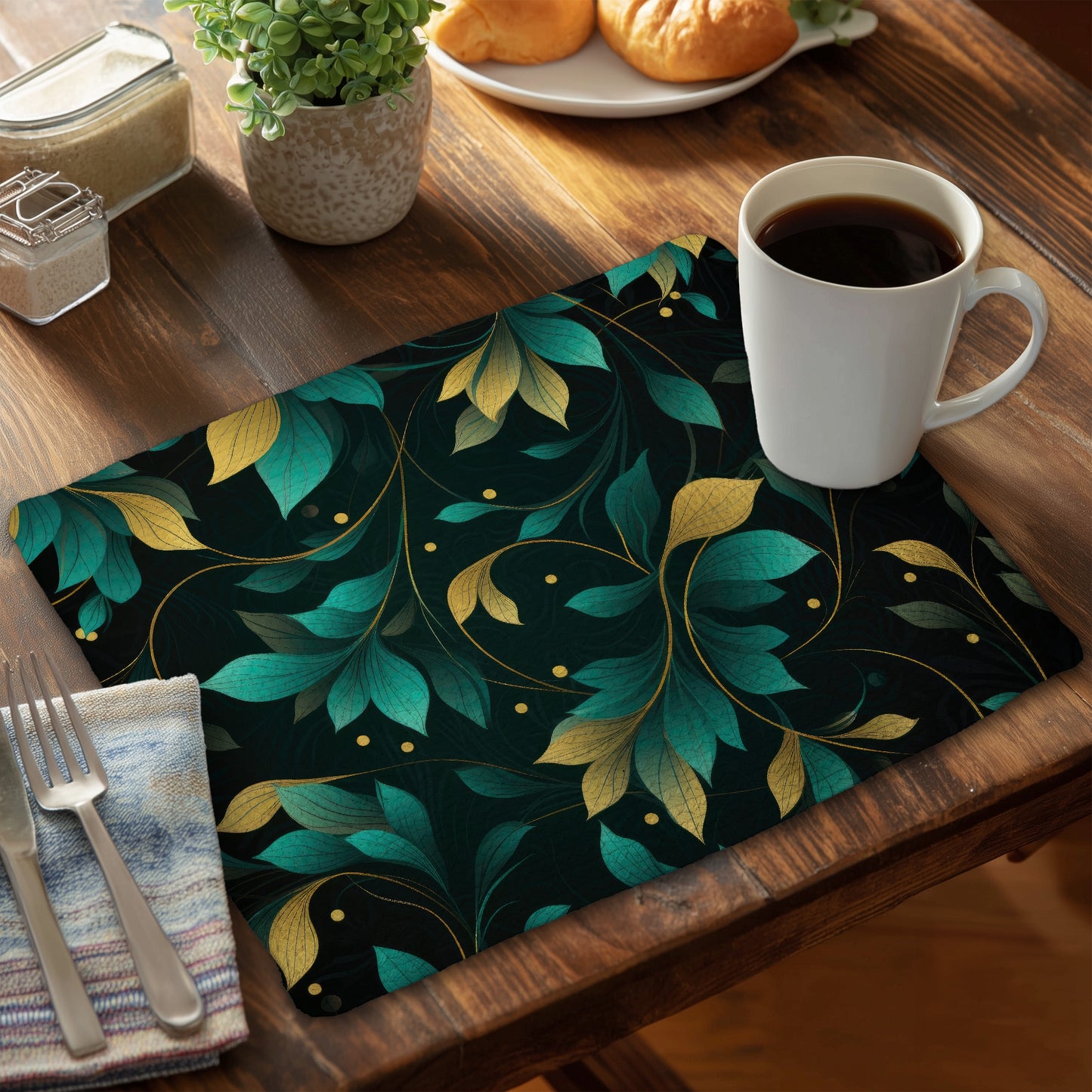 Twirling Twigs - Yellow Braided Polyester Placemat for Decor