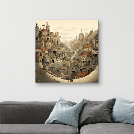 Intricate Town Hall - Beige Canvas for Elegant Home Decor