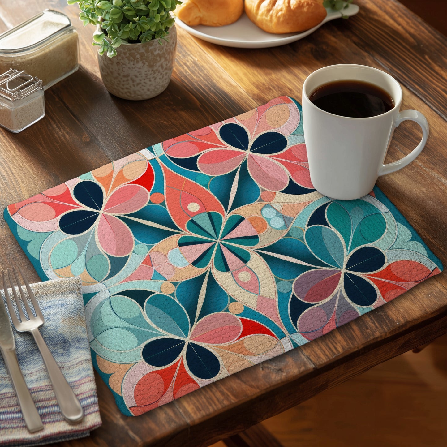Mandala Pink Braided Polyester Placemat for Home Decor