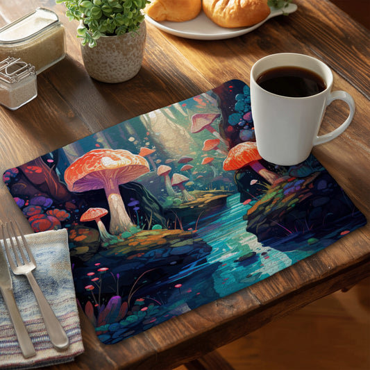 Whimsical Forest Blue Braided Polyester Placemat for Decor