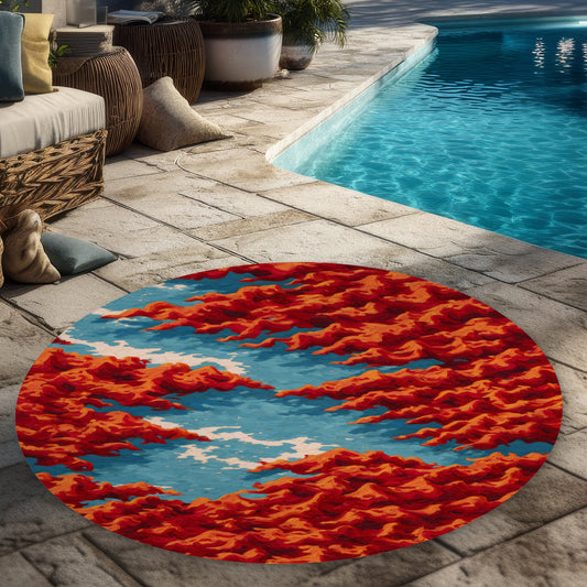 Red Mounds - White Round Outdoor Area Rug for Home Decor