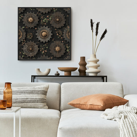 Cog Pattern - Green Framed Canvas for Home Decor | Unique Art