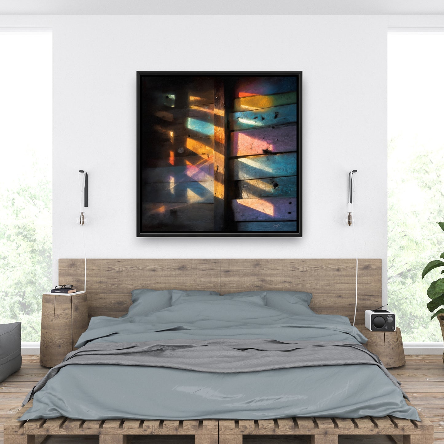 Casting Rainbows - Green Framed Canvas for Home Decor