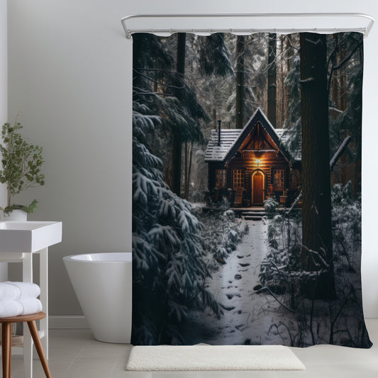 The lone cabin - Orange Shower Curtain for Home Decor