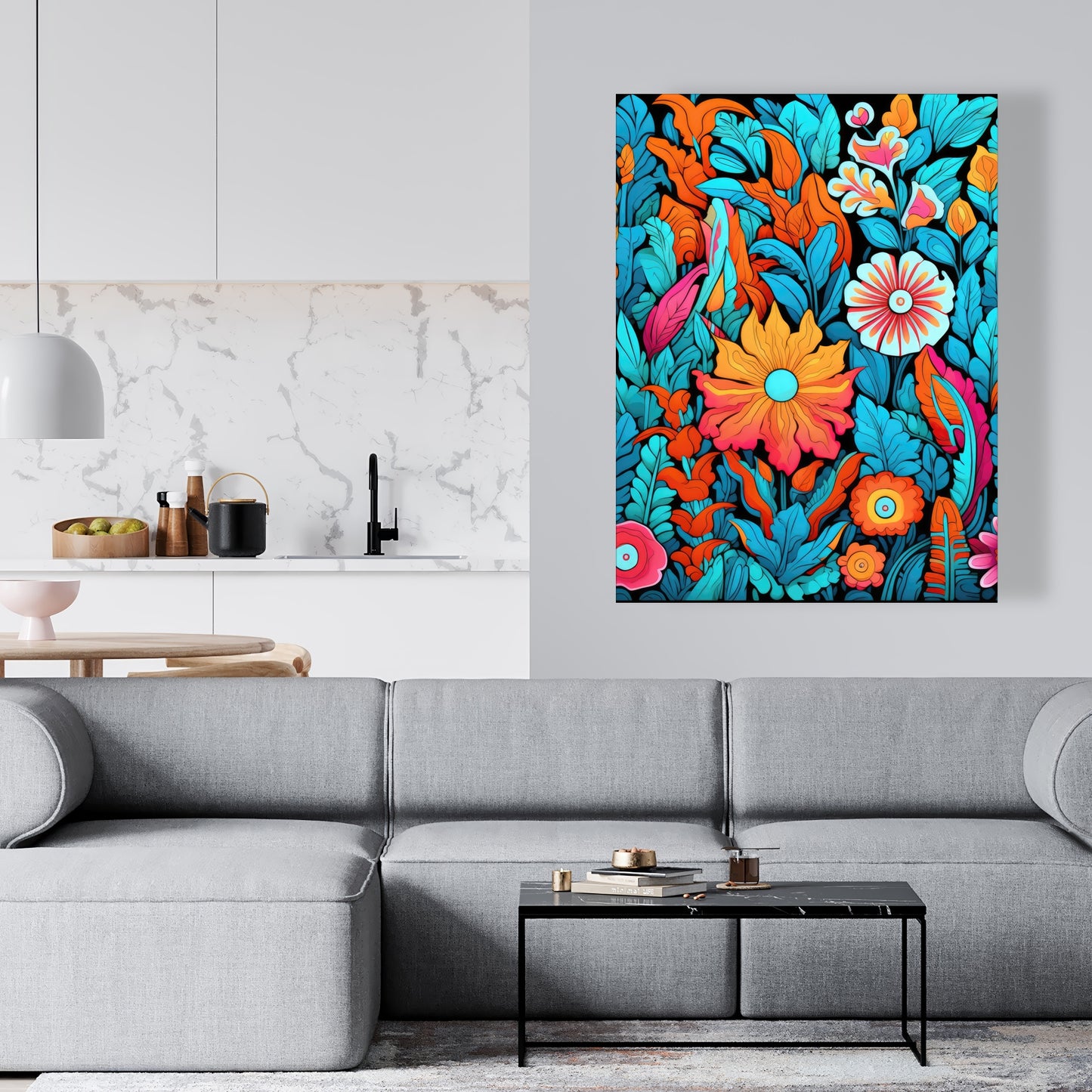 Floral Hues - Orange Canvas Art for Home Decor | Vibrant Design