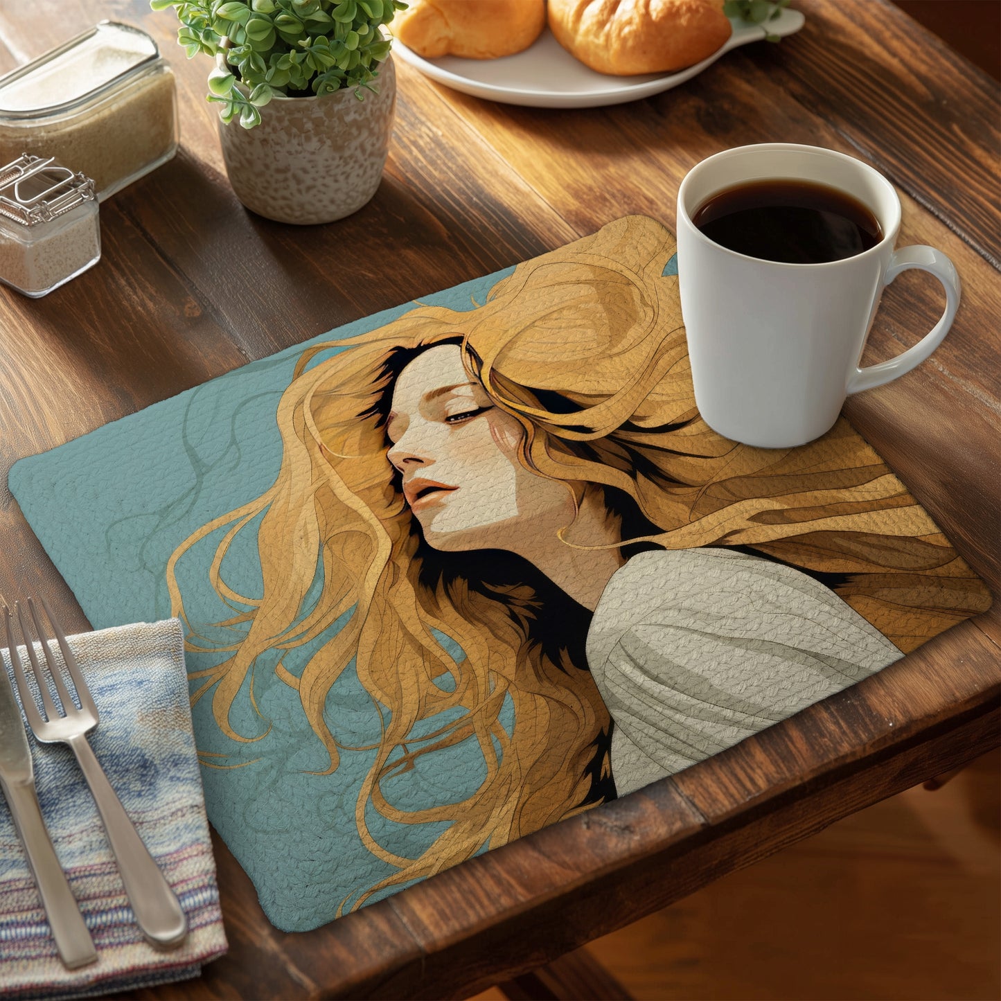 Flowing Hair - Beige Braided Polyester Placemat | Home Decor