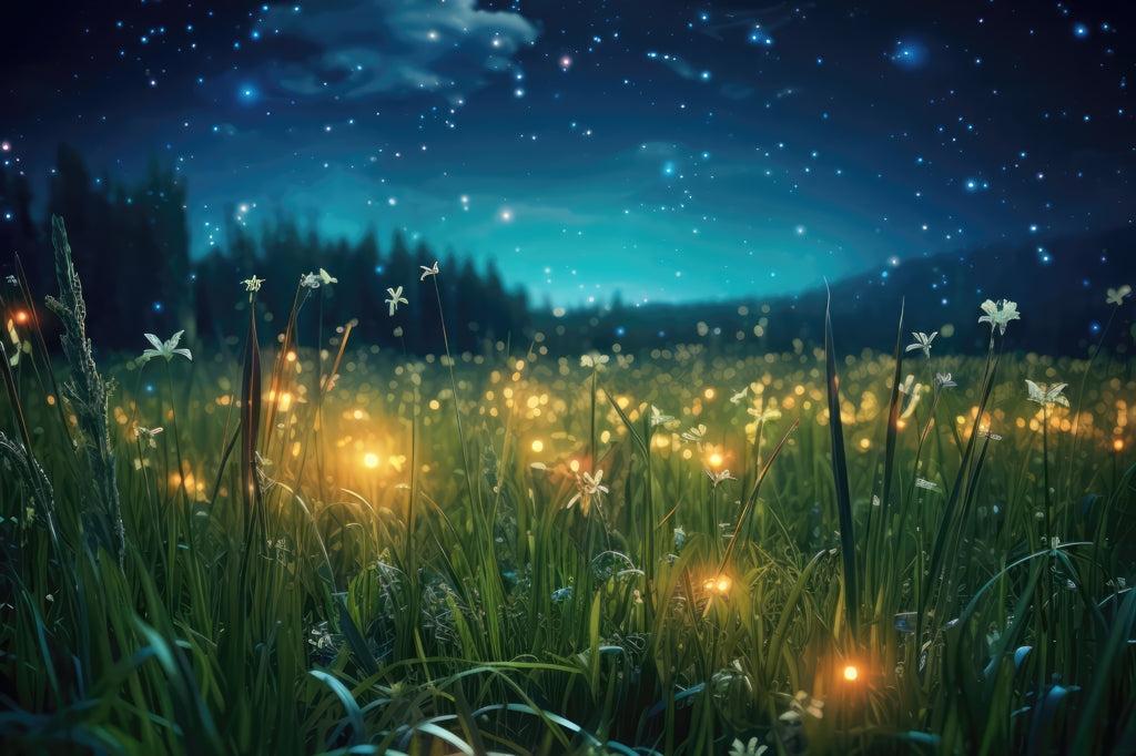 Fireflies at Night Blue Outdoor Area Rug for Home Decor