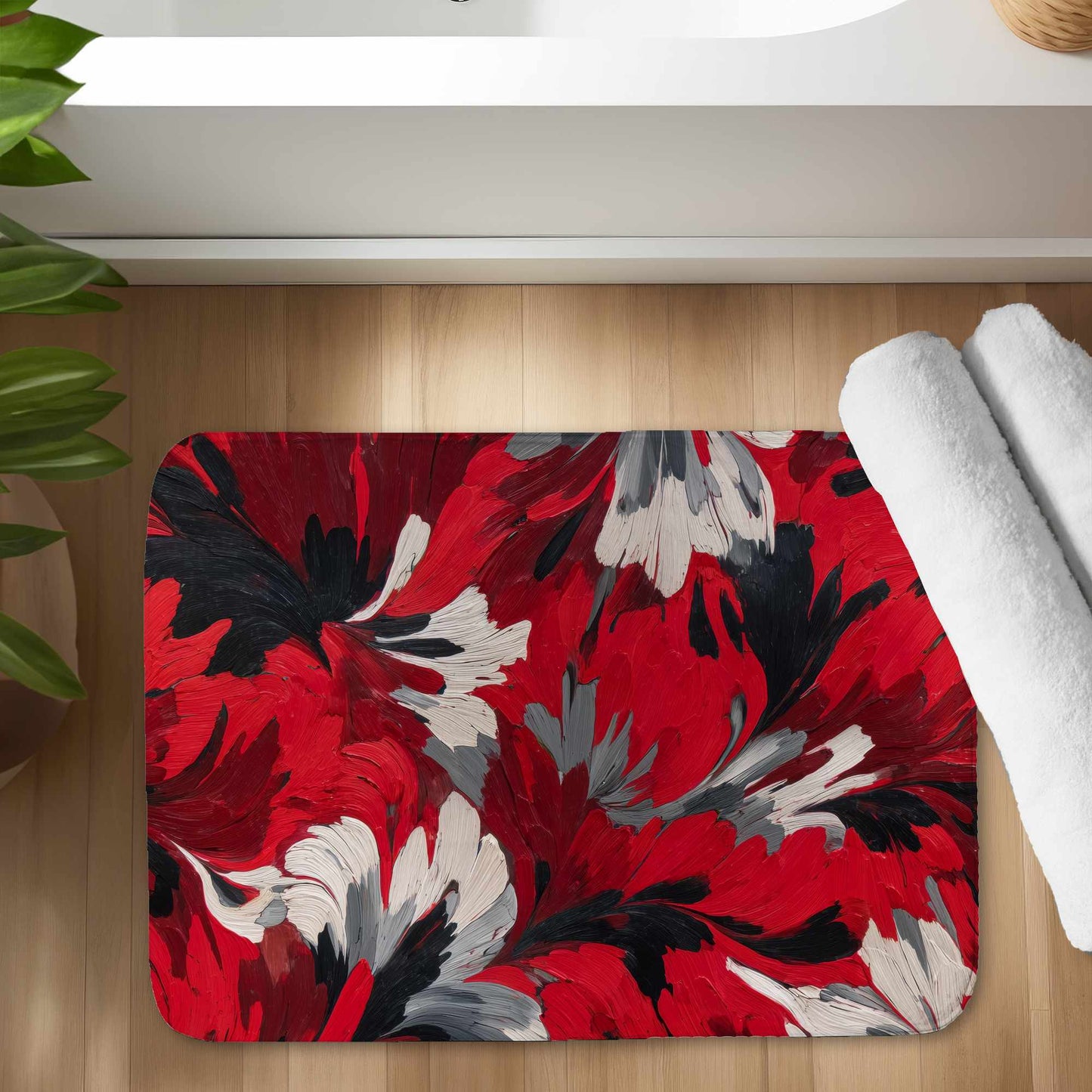 Red Flow Bath Mat | Stylish Home Decor Rug for Bathroom