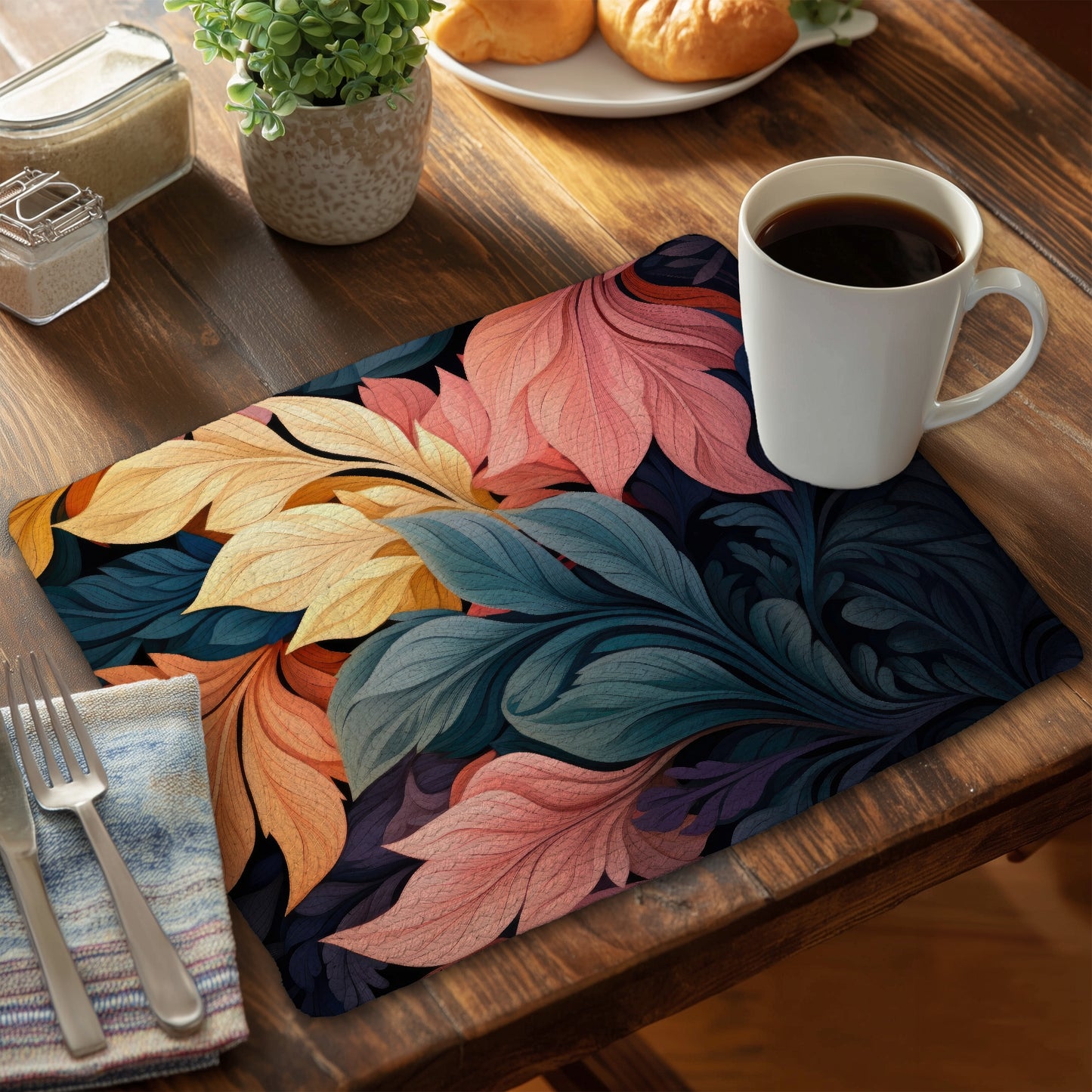 Pastel Bloom - Yellow Braided Polyester Placemat for Decor