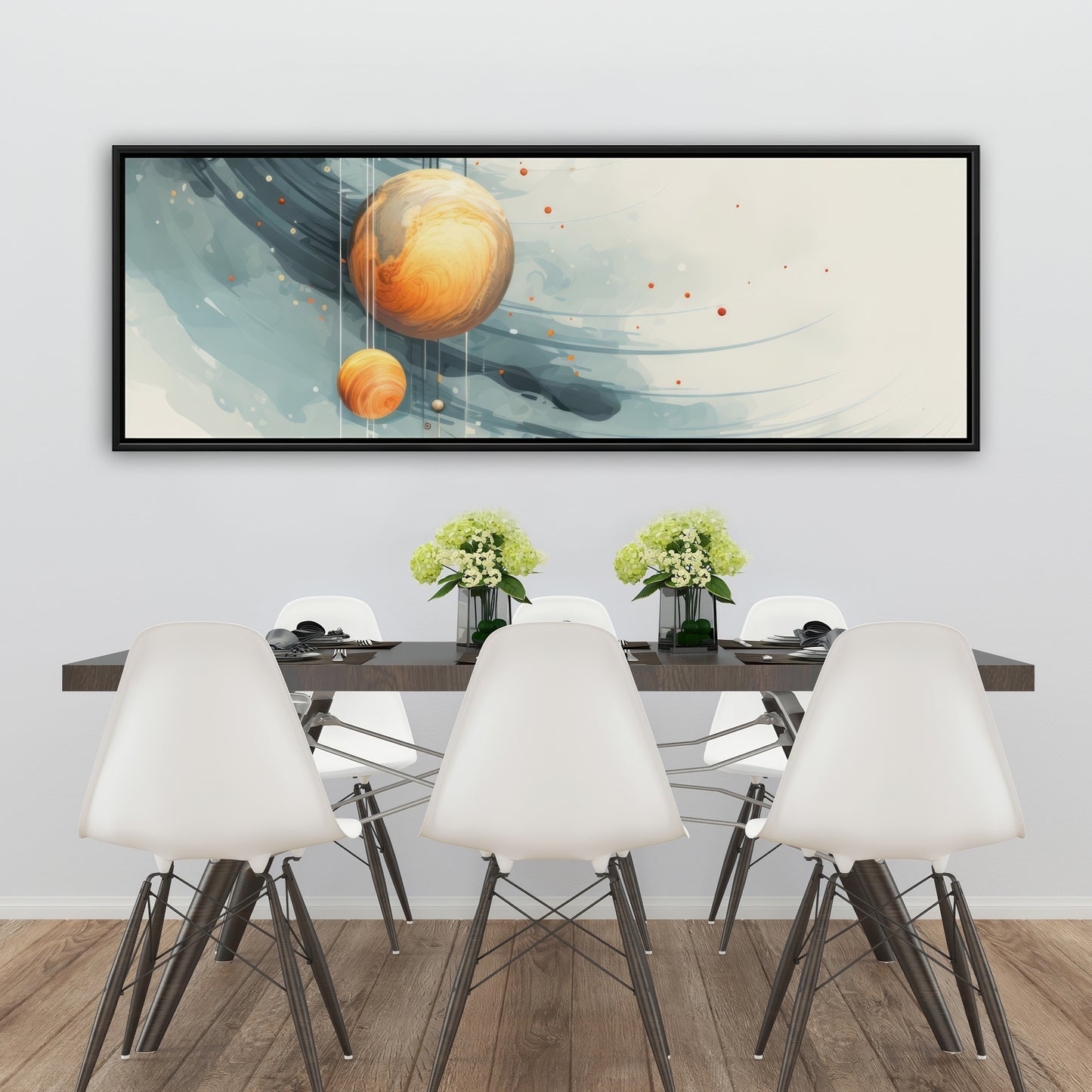 Hanging planets - Blue framed canvas for home decor