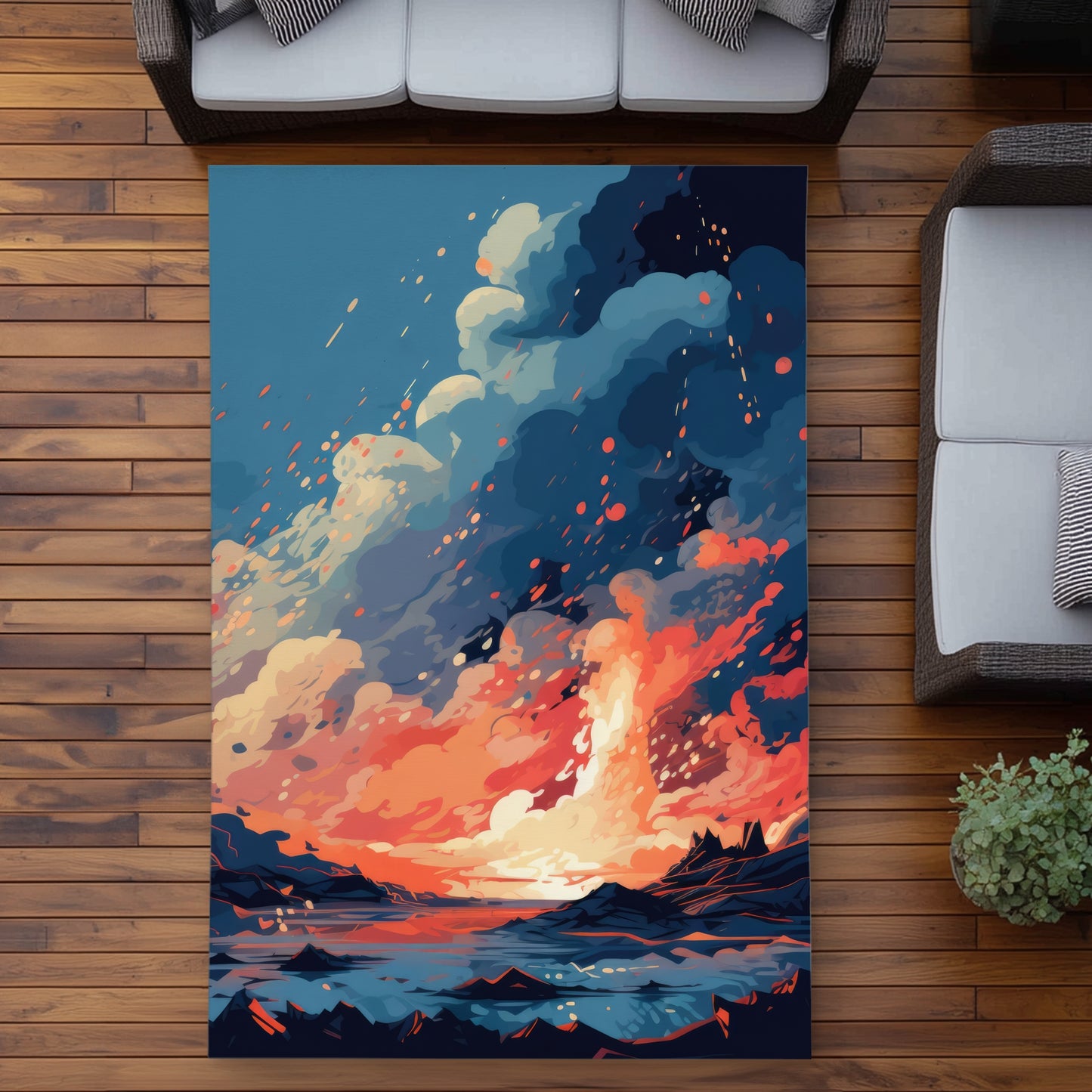 Magma Does Not Wait - Blue Outdoor Area Rug for Home Decor