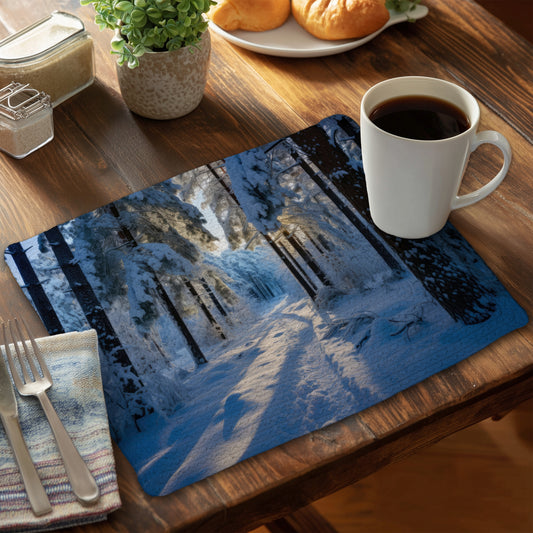 Snowy Path - Black Braided Polyester Placemat for Home Decor
