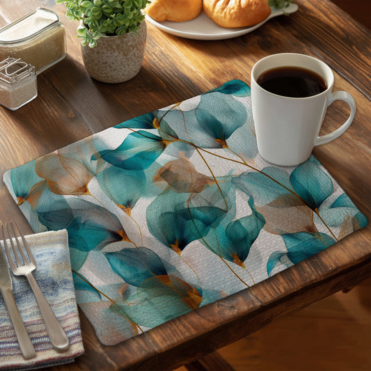 Teal and Brown Braided Polyester Placemat for Home Decor