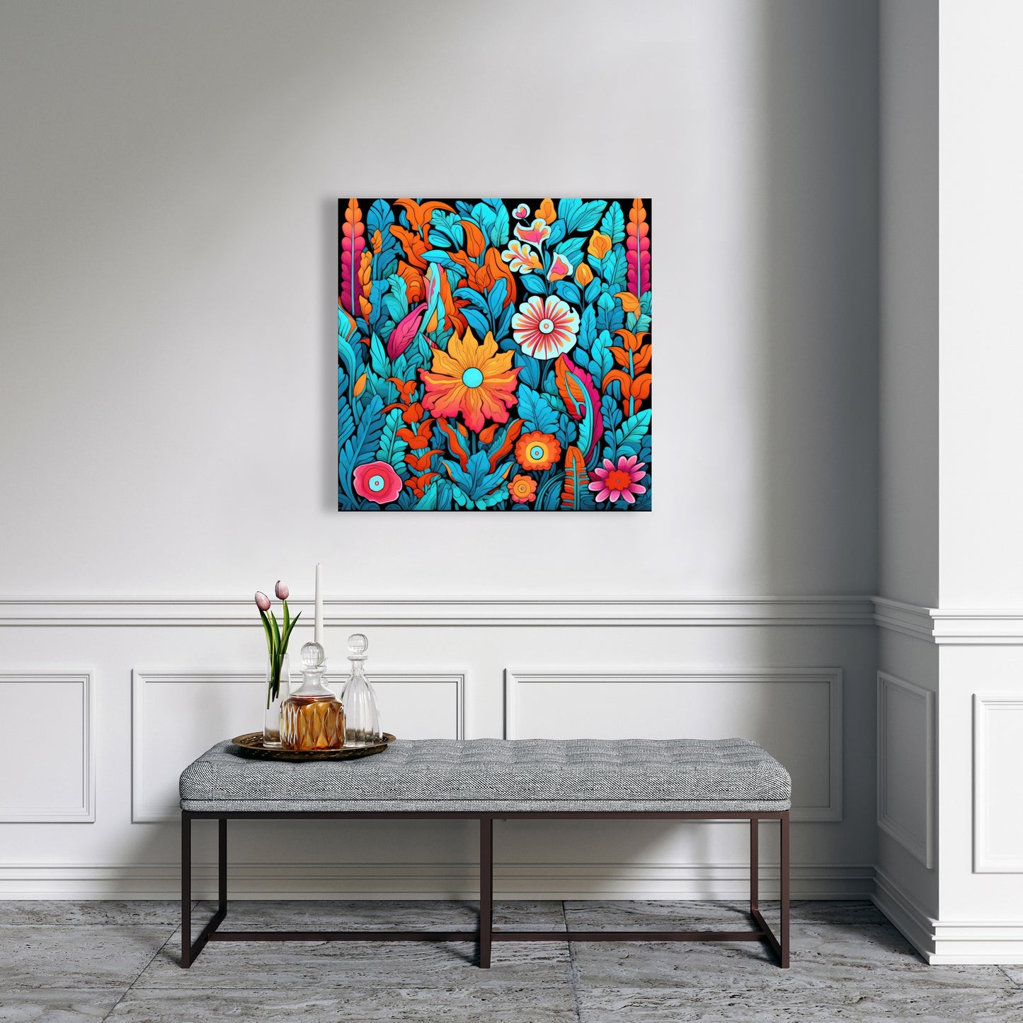Floral Hues - Orange Canvas Art for Home Decor | Vibrant Design