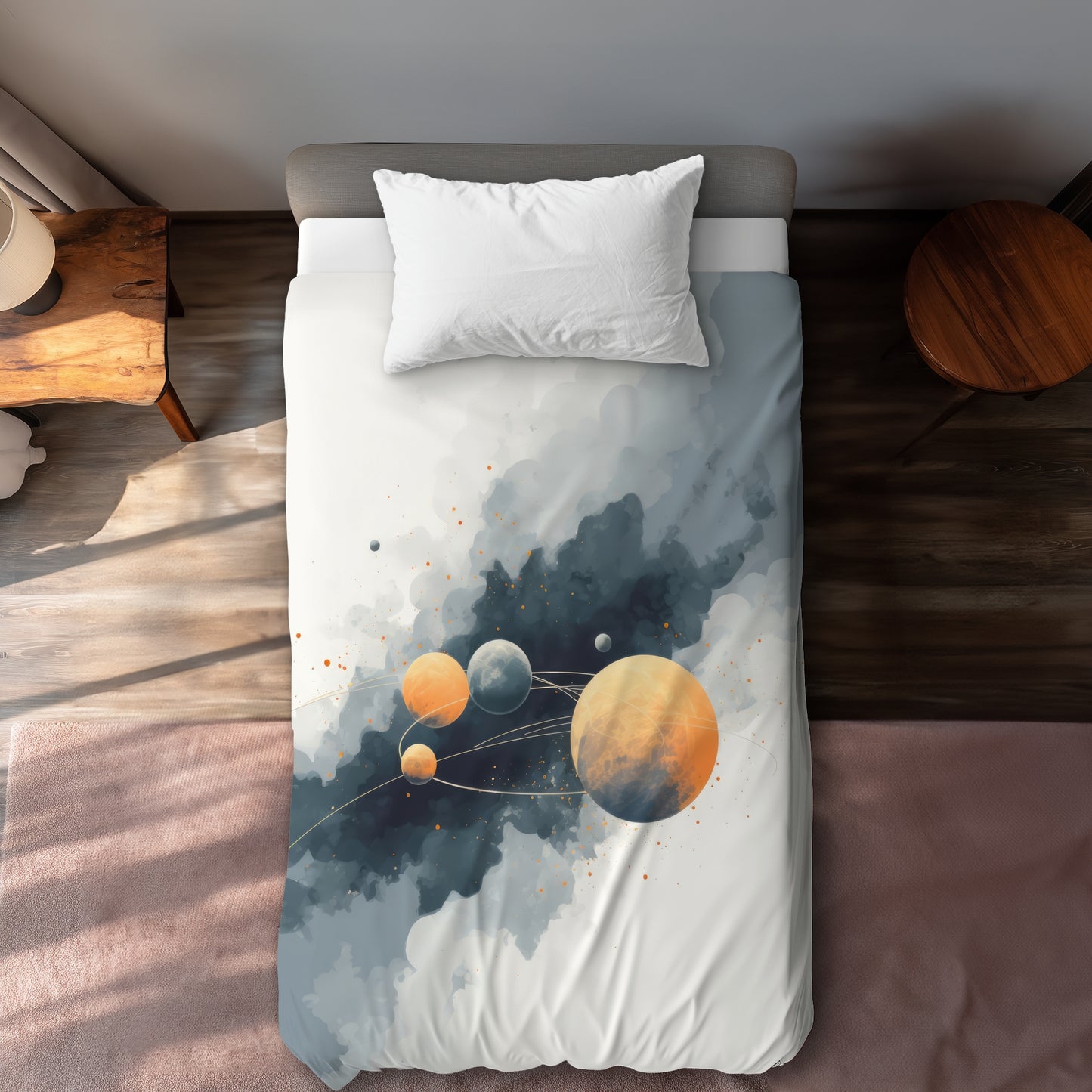 Circle of Planets Orange Duvet Cover | Home Decor Accent