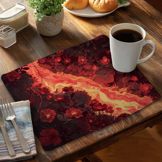 Seering Flowerbed - Red Braided Polyester Placemat for Home Decor