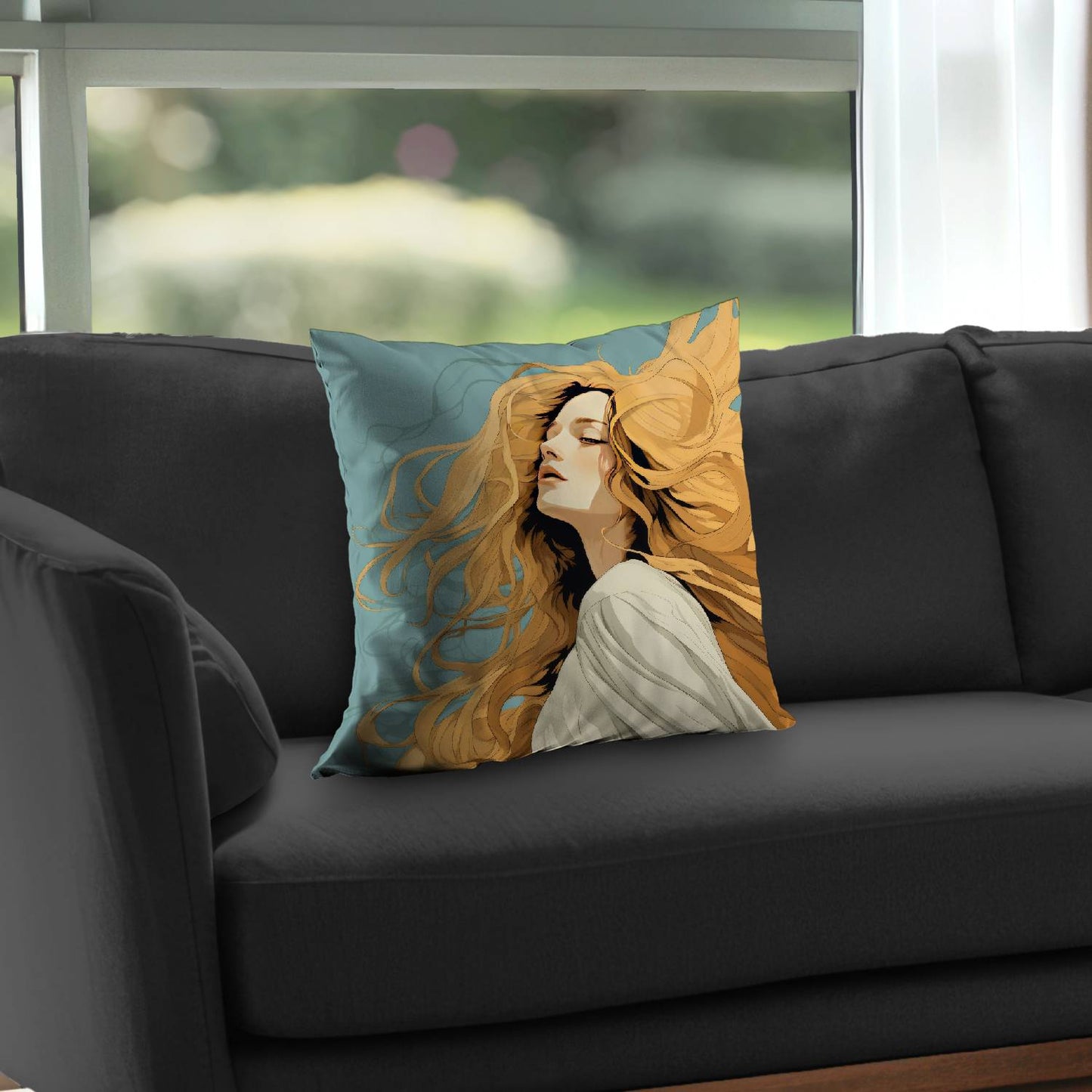 Flowing Hair Turquoise Poly Twill Throw Pillow - Home Decor