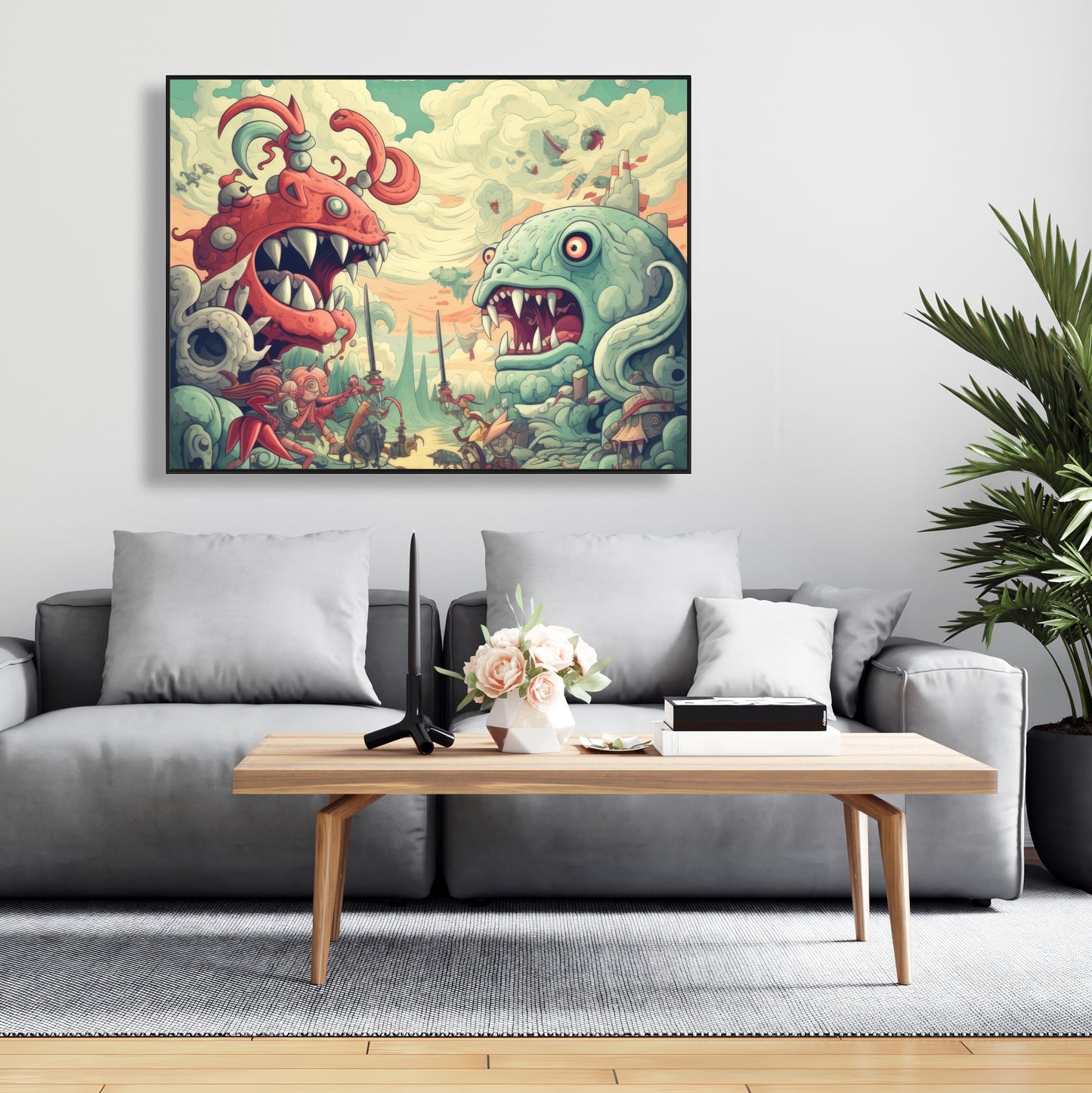 Two titans - Framed Canvas - Print on demand