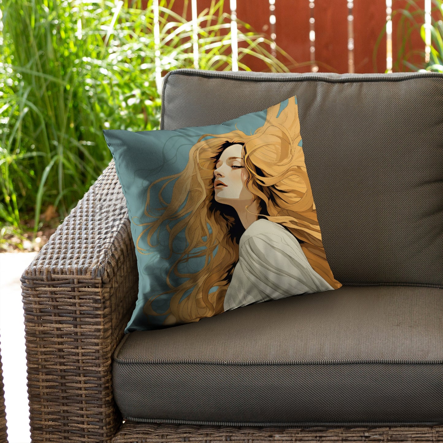 Flowing Hair Turquoise Poly Twill Throw Pillow - Home Decor