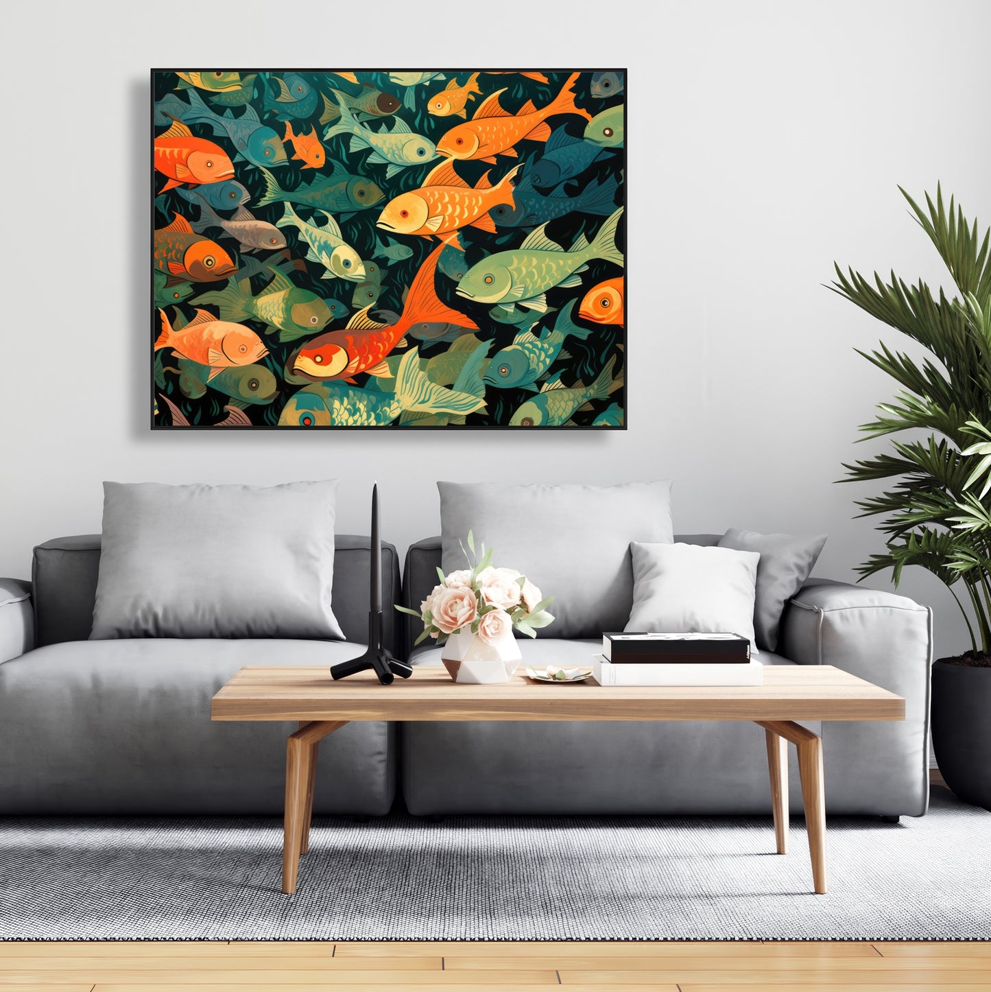 Simple fishes - 36"x36" Framed canvas