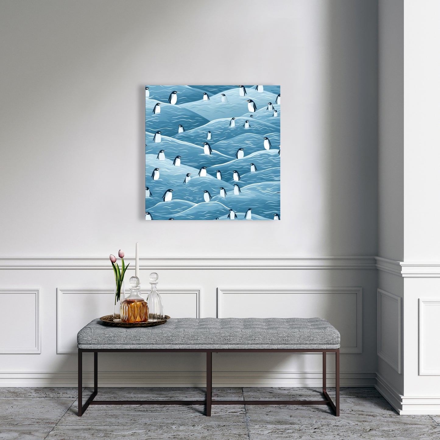 Penguins Wandering - Black Canvas Art for Home Decor