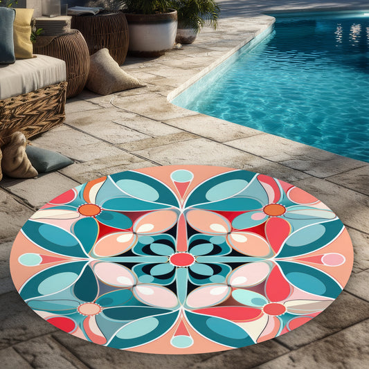 Sweet Curves - Turquoise Round Outdoor Area Rug for Home Decor
