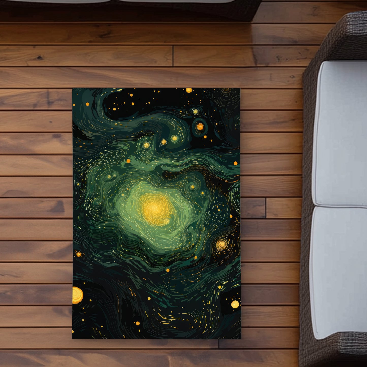 Illuminated in Space - Green Outdoor Area Rug for Home Decor