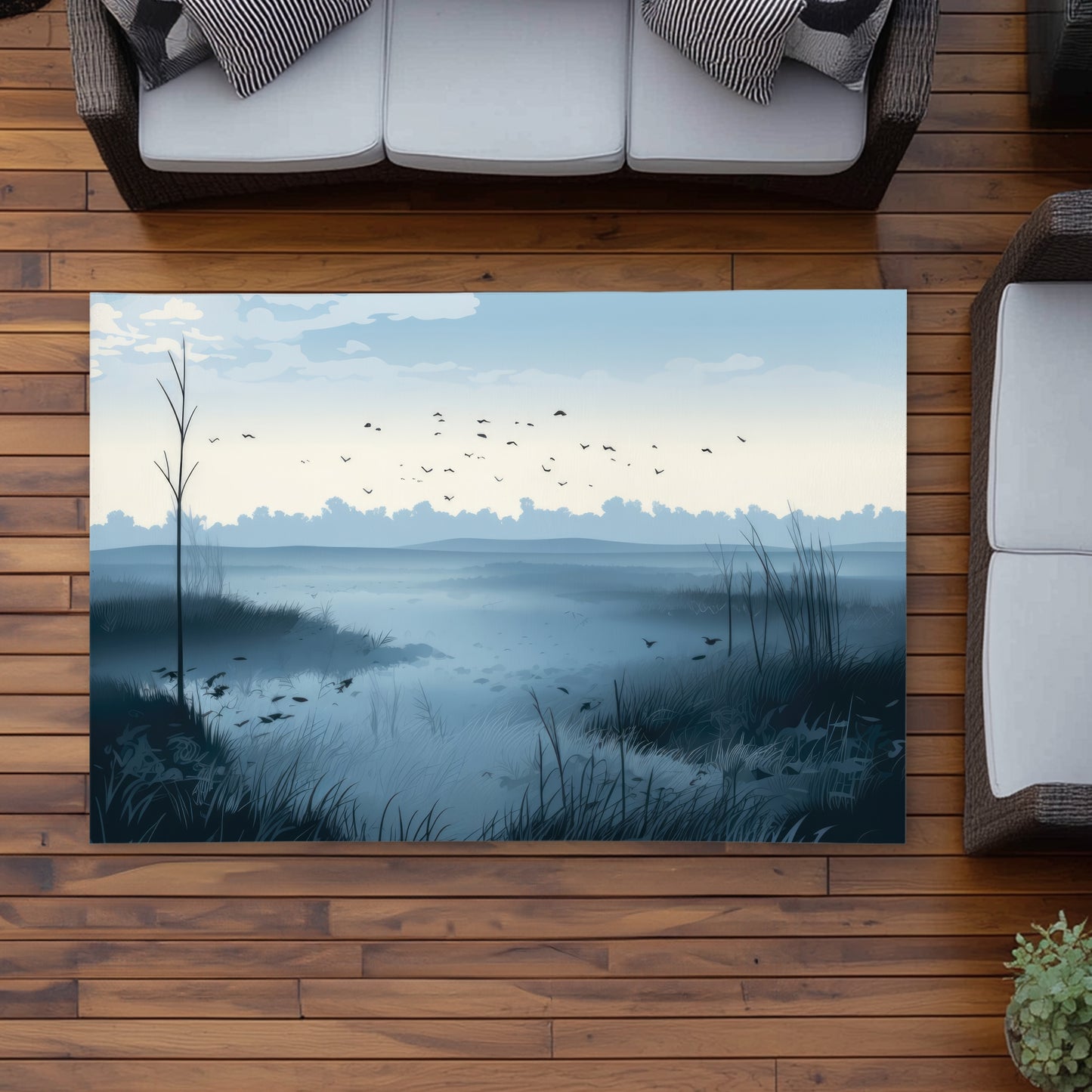 Evening Marsh - Blue Outdoor Area Rug for Home Decor