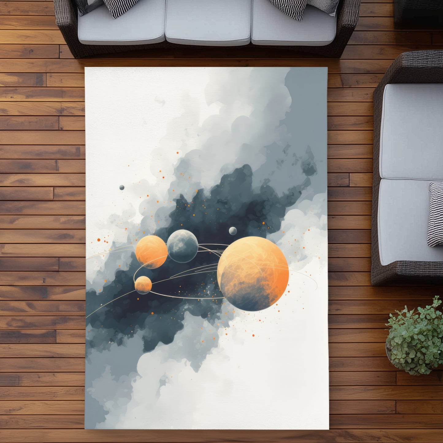 Circle of Planets Gray Outdoor Area Rug for Home Decor