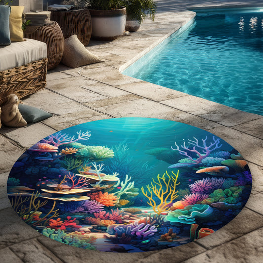 Filled with life - Blue 5' Round Outdoor Area Rug for Home Decor