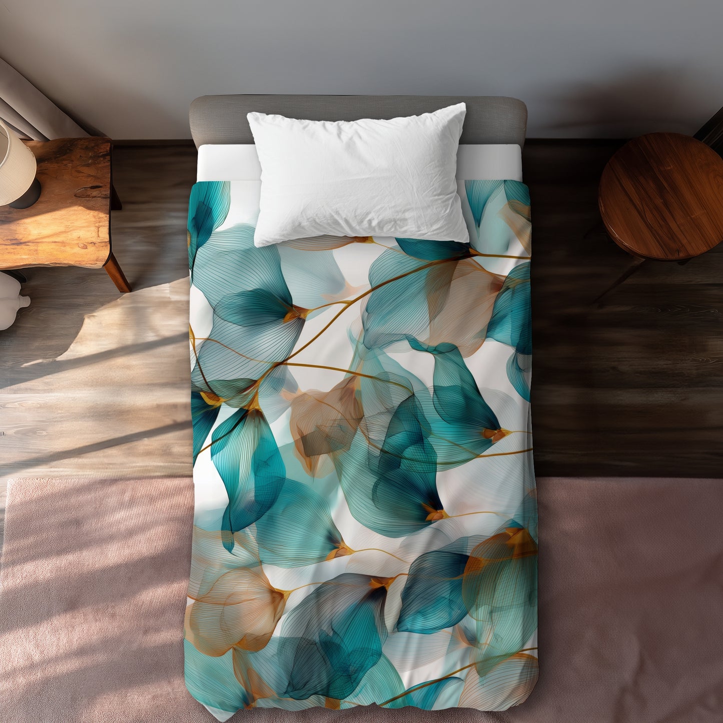 Housse de couette bleu sarcelle et marron | Décoration d'intérieur élégante