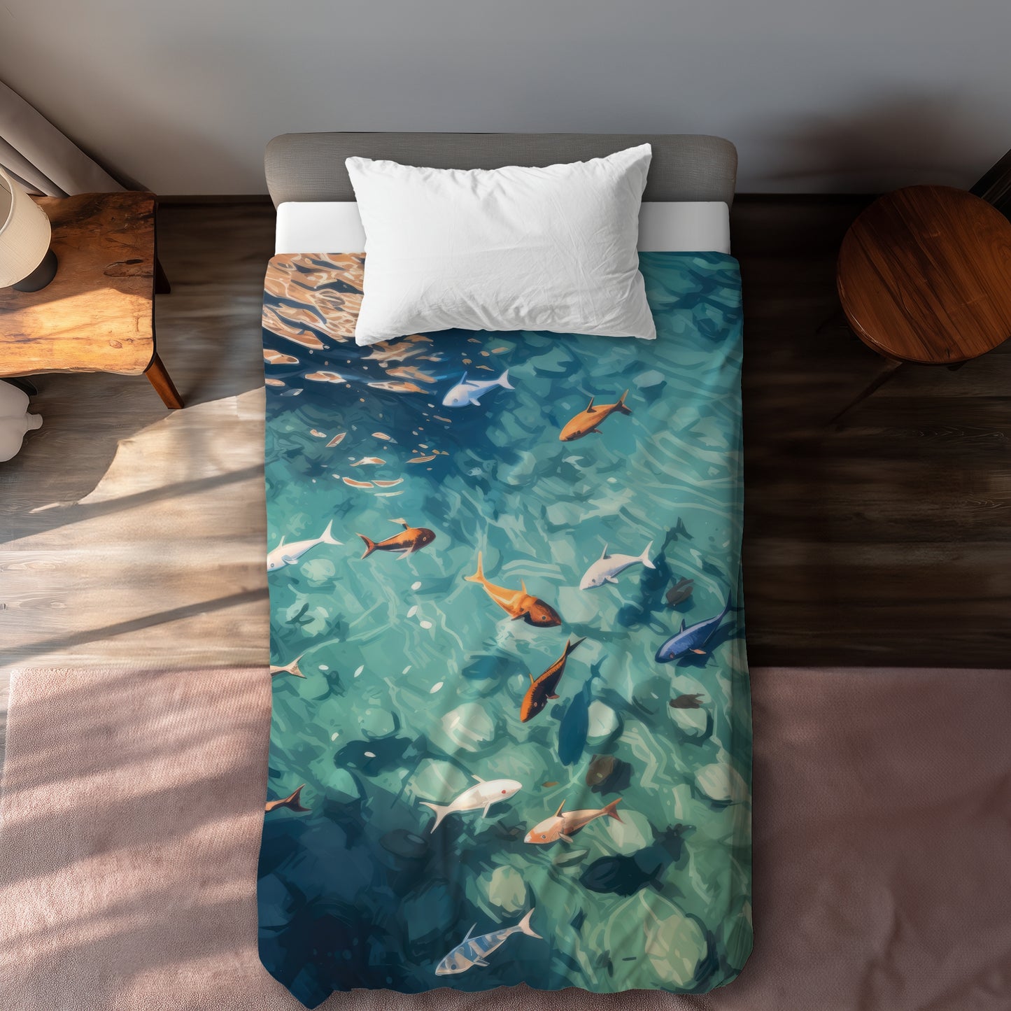 Caustic Fish Turquoise Duvet Cover - Stylish Home Decor