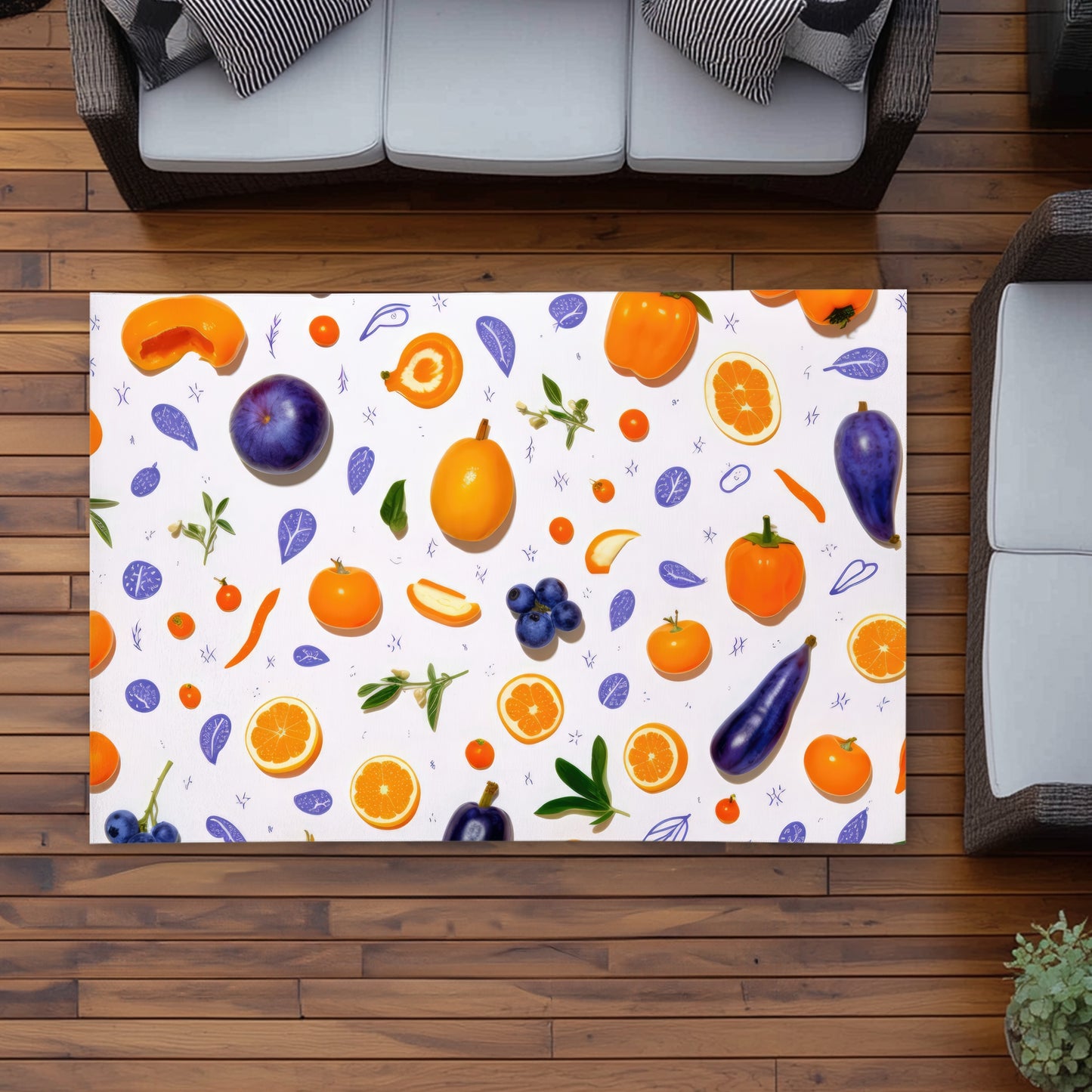 Orange and Purple Outdoor Area Rug - White Home Decor Accent